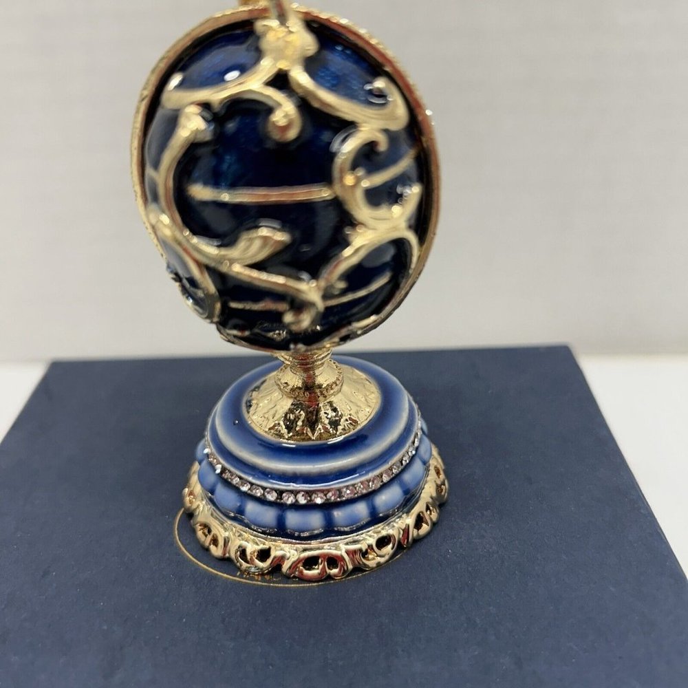 Sorelle Trinket Box Hinged Enameled Rhinestones Globe Original Lined Box - Picture 3 of 8
